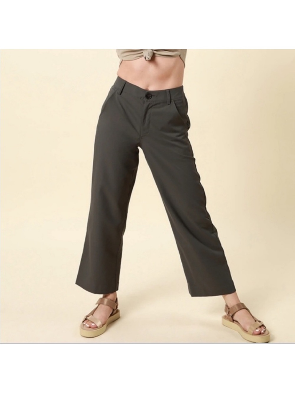 Wayre Jetsetter Stretch Trouser Grey High Rise Wide Leg Travel Pants Size 8